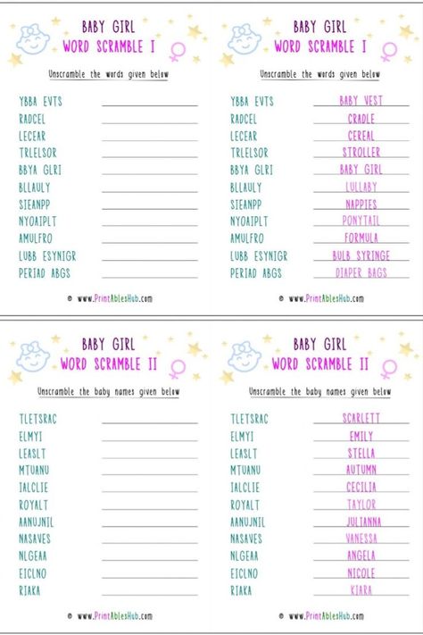 Let's make baby girl shower more interesting by including games like a word scramble. Download and print free printable baby shower word scrambles along with answer keys in PDF formats from Printableshub. Babycare items scramble and Baby girl names scramble are 2 scrambles in this bundle of printable. #babygirlwordscramble #babyshowerwordscramblegirl #babygirlnames #babygirl #babycareitems #babycare #printablewordscramble #wordscrambleprintablefree #printablebabygirlwordscramble Free Baby Shower Games, Scramble Words, The Moment You Realize, Baby Shower Wording, Baby Word Scramble, Word Scramble, Baby Words, Baby Shower Cupcakes, Printable Baby Shower Games