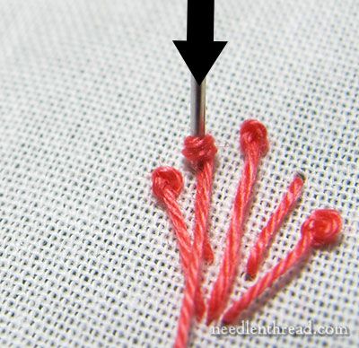 Pistil Stitch - Elongated French Knot - Hand Embroidery Stitch via the fabulous Mary Corbet Pistil Stitch, Stitching Flowers, Needlework Stitches, French Knot Stitch, French Knot Embroidery, Learning To Embroider, Abstract Embroidery, Knots Tutorial, String Art Patterns