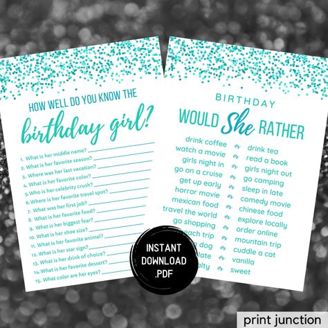 How Well Do You Know The Birthday Girl, Who Knows The Birthday Girl Best, 30th Birthday Party Games, 30th Birthday Games, Birthday Quiz, Gold Bachelorette Party, Fun Drinking Games, Fall Games, Pity Party