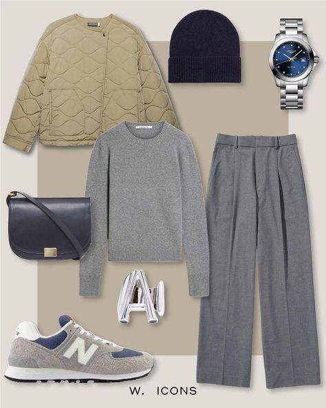 A quilted jacket is perfect for this time of year, so we’ve styled 3 looks for you. Shop the edit at the link in the bio. quilted jacket, grey cashmere sweater, new balance sneakers, initial silver ring, black beanie, silver watch,grey trousers. Gray Sneakers Outfit, Grey Sneakers Outfit, Grey Trousers Outfit, Quilted Jacket Outfit, Grey Cashmere Sweater, Outfit Otoño, How To Have Style, Jacket For Spring, Gray Cashmere Sweater