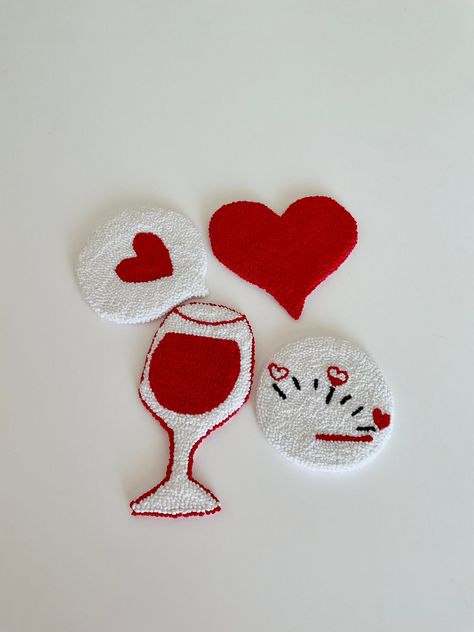 Valentines Day Punch, Valentines Coasters, Punch Needle Coasters, Chat Bubble, Heart Valentines, Glass Of Wine, Valentine Heart, Punch Needle, Environmentally Friendly