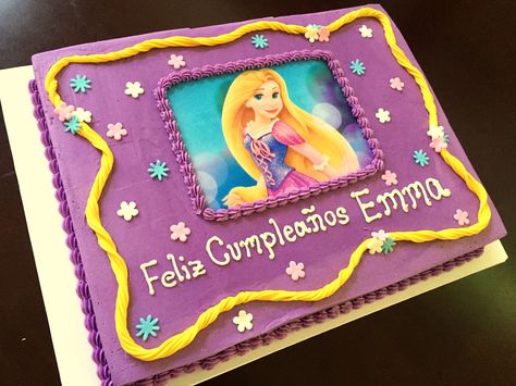 Cake With Edible Image, Princess Sofia Cake, Rapunzel Cake, Tangled Birthday Party, Sheet Cake Designs, Rapunzel Birthday Party, Tangled Birthday, Birthday Sheet Cakes, Rapunzel Party