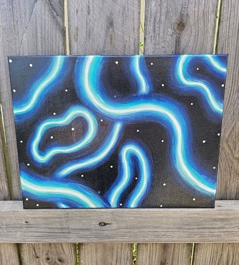 Thank you for checking out my shop!  Fun acrylic painting of neon lights!  Size: 12in x 16in Simple Painting For Wall Decor, Dark Things To Paint, Easy Painting Ideas On Black Canvas, Easy Neon Paintings, Things To Paint On Black Canvas, Black Light Painting Ideas Easy, Glow Paintings Canvas, Neon Drawing Ideas, Paint Neon Effect