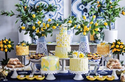 Give us all the lemons! Mix real and faux for a lemon themed party… Lemon Themed Bridal Shower Ideas, Themed Bridal Shower Ideas, Lemon Decorations, Italian Bridal Showers, Lemon Themed Party, Lemon Themed Bridal Shower, Bridal Shower Inspo, Cakes And Desserts, Lemonade Party