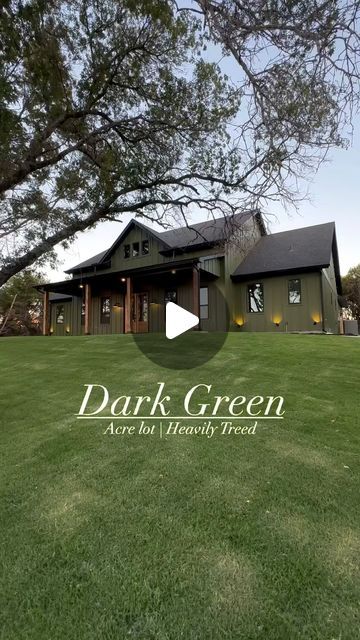 Dark Green Modern Farmhouse Exterior, Green Exterior Home Colors, Dark Green Brick House Exterior, Olive Green Farmhouse Exterior, Dark Green Exterior House Colors Sherwin Williams, Dark Green And Black House Exterior, Green And White Exterior House Colors, Green Modern House Exterior, Green House Exterior Black Trim