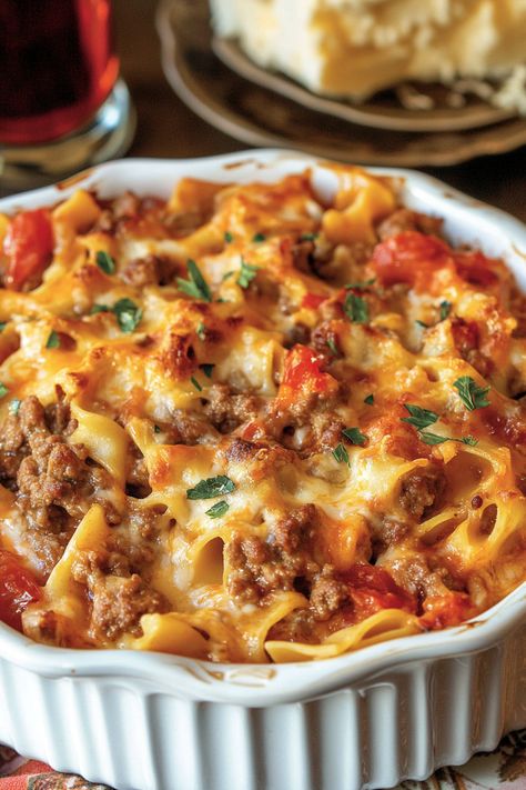 Beef Lombardi Casserole is the epitome of comfort food! Featuring ground beef, cheese, sour cream, tomatoes, and egg noodles, it's as tasty as it sounds. This dish is straightforward to prepare and can even be made in advance. If you're in the mood for comfort food, you've come to the right place. The Beef Lombardi Beef Lombardi, Beef Casserole Recipes, Ground Beef Casserole, Delish Recipes, Beef And Noodles, Easy Casserole Recipes, Beef Casserole, Beef Recipes Easy, Beef Recipes For Dinner