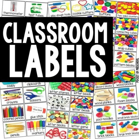 Classroom Reveal and a FREEBIE - Pocket of Preschool Preschool Classroom Labels, Preschool Labels, Preschool Classroom Setup, Preschool Organization, Pre K Classroom, Toy Labels, Preschool Rooms, Center Labels, Prek Classroom