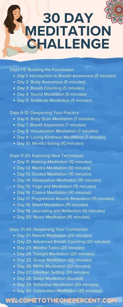 21 Day Meditation Challenge, How To Meditation For Beginners, 30 Days Meditation Challenge, Meditation Challenge 30 Day, How To Meditate For Beginners, How To Do Meditation, Mindfulness Meditation Exercises, Meditation Chakras, Meditation Challenge