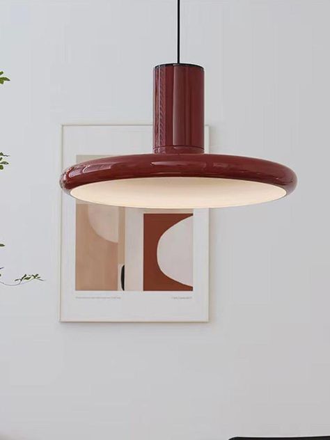 Feature 
 Crafted with high-quality metal, this pendant light features a unique saucer shape with a bold red finish that adds a touch of retro charm to any room. Its warm and inviting glow creates a cozy and comfortable atmosphere that is perfect for relaxing or entertaining guests. With its vintage style and attention to detail, this pendant light is a great way to add character and personality to your home decor. Decorative Pendant Lighting, Pendant Lamps, Dining Room Lighting, Entertaining Guests, Small Furniture, Large Furniture, Vintage Stil, Pendant Lamp, White Vintage