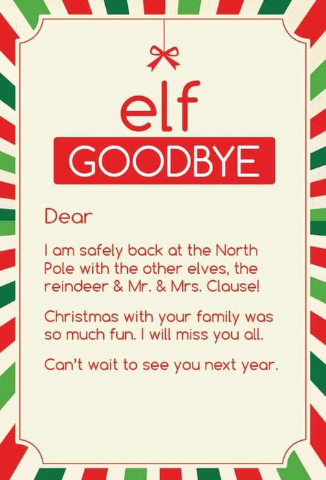 Elf on the Shelf Goodbye letter Elf On The Shelf Goodbye, Elf On Shelf Letter, Elf On The Shelves, Elf Goodbye, Goodbye Note, Elf Goodbye Letter, Elf Printables, Goodbye Letter, Elf Letters