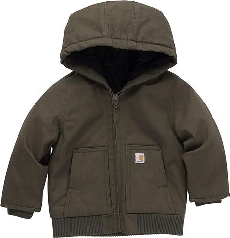 Amazon.com: Carhartt Baby Boy's Insulated Hooded Canvas Zip-Up Jacket, Olive Green: Clothing, Shoes & Jewelry Carhartt Baby Boy, Disney Baby Clothes, Boys Fleece, Knit Sleeve, Carhartt Mens, Kids Branding, Kids Jacket, Baby Boy Outfits, Toddler Boys