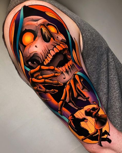 300+ Best New School Tattoo Designs For Men (2022) - TattoosBoyGirl Colored Tattoo Design, Neo Tattoo, Grim Reaper Tattoo, Reaper Tattoo, Skull Sleeve Tattoos, Tattoo Magazine, Rabbit Tattoos, Theme Tattoo, Old School Tattoo Designs