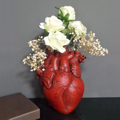 Vases Heart Shaped Decor Resin Flower Pot Anatomical Heart Vase, Heart Shaped Vase, Creative Planter, Vase Transparent, Flower Pot Art, Heart Vase, Vibrant Bouquet, Anatomical Heart, Decoration Originale