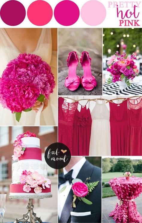 Bugambilia Wedding, Hot Pink Wedding Colors, Wedding Pallets, Pink Wedding Color Scheme, Romantic Color Schemes, Fuschia Wedding, Hot Pink Wedding, Wedding Color Schemes Spring, Wedding Color Scheme