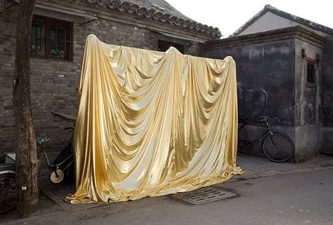 Roderick Hietbrink  Liquid Theatre (2010) Giclée print on Aluminium 132 x 90 cm Gold Drapes, Gold Inspiration, Lame Fabric, Gold Backdrop, Gold Curtains, Gold Lame, Ceremony Backdrop, Sculpture Installation, Set Design