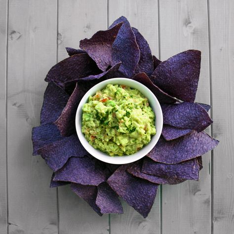 Purple Party Foods, Blue Tortilla Chips, Dinner Hosting, Avocado Uses, Blue Corn Chips, 18th Party, Purple Board, Blue Corn Tortillas, Purple Corn