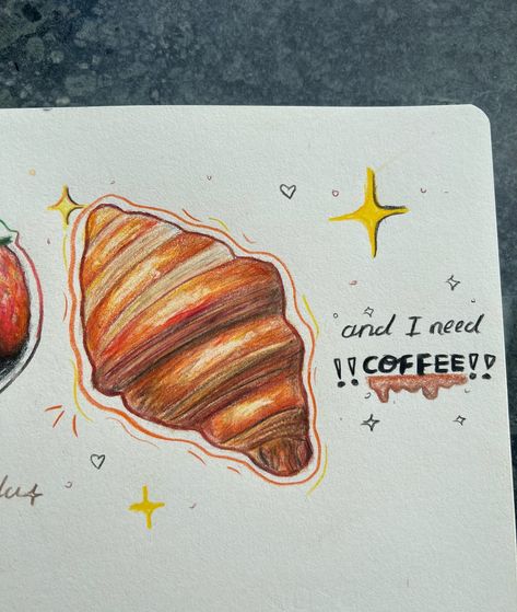 I love croissants <3🥐 • • #art #artist #artistsoninstagram #draw #drawing #drawings #aesthetic #aestheticart #artpost #sketch #sketchdaily #instagramart #coloredpencil #coloredpencils #cute #cutedrawing #like #feed #artfeed Croissant Art Drawing, Croissant Sketch, Croissant Drawing, Sandwich Drawing, Art Painting Acrylic, Instagram Art, Draw Drawing, Croissant, Aesthetic Photography