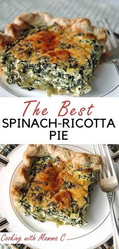 Spinach Ricotta Pie, Vegetable Entrees, Ricotta Pie, Quiche Recipes Easy, Vegetable Side Dish, Ricotta Recipes, Spinach Pie, Spinach Ricotta, Vegetarian Entrees