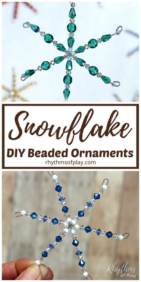 Snowflake Ornaments Diy, Beaded Snowflakes Ornament, Beaded Snowflake, Diy Beaded Ornaments, Bead Ornaments, Snowflake Craft, Winter Activity, Handmade Christmas Crafts, Beaded Snowflakes