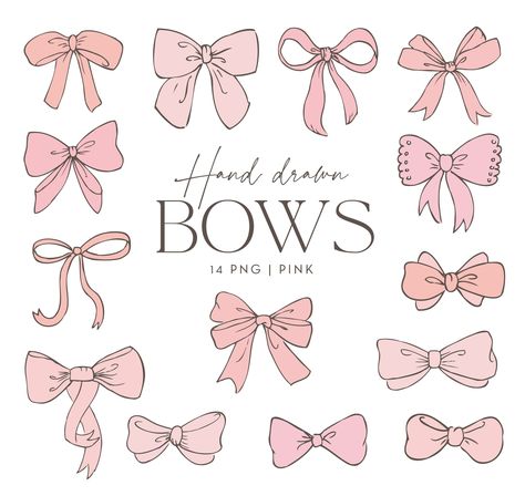 Bow clip art, Pink Bows, Hand drawn bow clip art, Ribbon Clip Art, baby girl, ribbon graphic, scrapbooking, commercial use Bow Drawing, Ribbon Clip, Seni Pastel, Bow Clipart, Pink Bows, Bow Clip, Arte Inspo, Bow Clips, Tattoos With Meaning