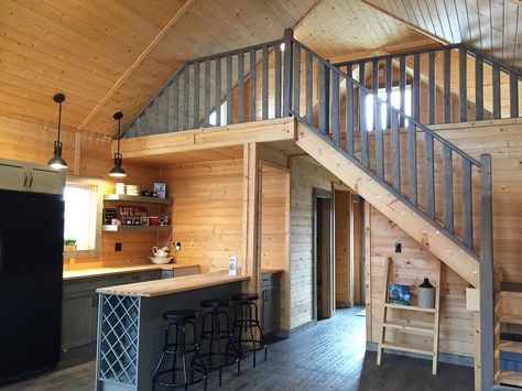 Knotty Pine Cabin, Cabin Stairs, Building A Garden, A-frame Interior, Knotty Pine Walls, Pine Cabin, Building A Cabin, River Cabin, Garden Suite