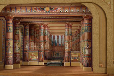 A conservation intern spent a summer repairing a set of miniature-sized theater backdrops that were used by traveling salesmen to market theater scenery to regional Masonic temples. Theater Miniature, Aida Musical, Miniature Theatre, Theatre Backdrops, Egyptian Theater, Theatrical Scenery, Paper Theatre, Colorful Inspiration, Masonic Temple