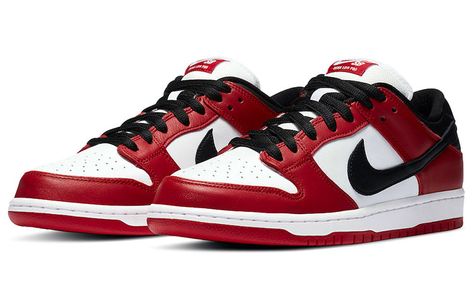 Nike SB Dunk Low Pro "J-Pack Chicago" J-Pack has created another masterpiece for all sneakerheads. "J-Pack Chicago" was inspired by the AJ1 Chicago classic color scheme. Details include classic white toe, black laces & swoosh, red overlays & outsole as well as the AJ1 alike leather texture. All attention to detail is driving sneaker fans crazy. Nike Sb Dunk Low Chicago, Original Air Jordans, Nike Sb Dunk Low Pro, Nike Sb Dunk Low, Baskets Nike, Nike Dunk High, Sb Dunk Low, Nike Sb Dunks Low, Nike Sb Dunk