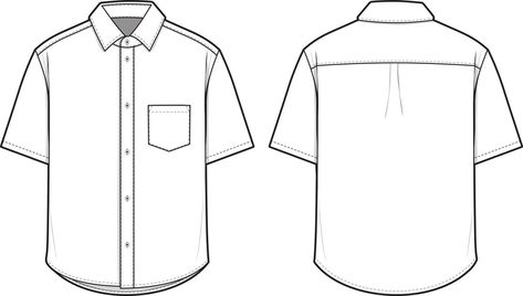 Oxford Collared Button Shirt Short Sleeve Flat Technical Drawing Illustration Blank Mock-up Template for Design and Tech Packs CAD T Shirt Sketch, Shorts Drawing, Shirt Sketch, Logo Fleur, Flat Drawings, Shirt Drawing, Flat Sketches, Half Shirts, Shirt Illustration