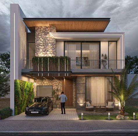 Design House Modern, Modern Home Exteriors, House Structure Design, Architecture Facade, Eksterior Modern, Home Exteriors, Desain Pantry, House Facades, Small House Front Design