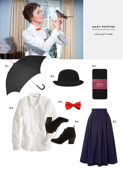 Clever No-Sew Halloween Costume Ideas | Verily Mary Poppins Disfraz, Mary Poppins Halloween, Last Minute Halloween Kostüm, Sew Halloween Costume, Mary Poppins Party, Mary Poppins Costume, Costume Carnaval, Clever Halloween, Costume Disney