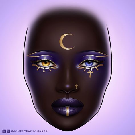 Simple Creative Eye Makeup, Blue And Gold Makeup Looks, Moon Makeup Look, Draped Blush, Moon Inspired Makeup, Sleepover Makeup, Moon Goddess Makeup, Blue And Gold Makeup, Ancient Egyptian Makeup