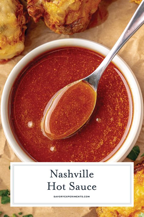 Nashville Hot Sauce Recipe + VIDEO - The Best Nashville Hot Chicken! - Nashville Hot Sauce is a regional hot sauce made from cayenne pepper, other spices and brown sugar. Served on fried chicken! #nashvillehotsaucevideousesbutterinsteadofoil Nashville Hot Salad Dressing, Maple Hot Sauce, Keto Hot Sauce, Nashville Chicken Sauce, Best Hot Wing Sauce Recipe, Home Made Hot Sauce Recipe, Fried Chicken With Sauce Recipe, Nashville Hot Ranch Dressing, Nashville Hot Honey Sauce