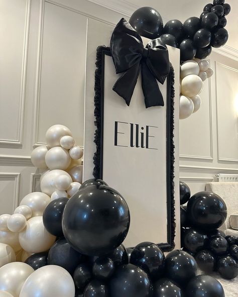 𝐓𝐚𝐤𝐞 𝐚 𝐁𝐨𝐰 ⁣ �⁣ We LOVE the bow trend so when our client requested a “large bow”, we knew we had her!⁣ ⁣ It’s all in the detail - we threw i… | Instagram Black Bow Themed Birthday Party, Black And White Bow Party, Black Bow Birthday, Black And White Balloon Decorations, Black Bow Party, Black And White Birthday Decor, All Black Party Decorations, Bow Themed Party, Black And White Party Decor