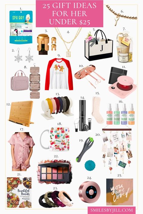 If you're balling on a budget and looking for thoughtful gifts for the ladies in your life this Christmas, then you've come to the right place! These awesome Christmas gifts for women only look expensive, but they are all under $25! $20 Christmas Gifts, Gifts For Under $20 Ideas, Womens Christmas Gifts 2023, 10 Dollar Gift Ideas, Christmas Gifts Under $25 Ideas, Gifts Under $10, Low Budget Gifts, 10 Dollar Gifts, Gifts Under 20 Dollars