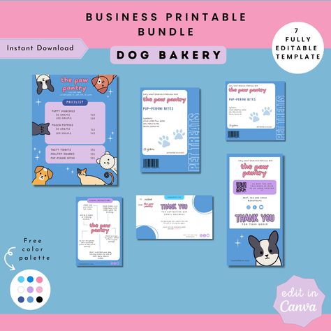 Dog Bakery Business Templates, Pet Treats Branding, Label Menu Thank You Sticker, Printable Insert Card, Feeding Instruction, Colorful Dog Bakery Business, Pet Bakery, Sticker Printable, Thank You Printable, Business Printables, Dog Bakery, Bakery Business, Business Templates, Thank You Stickers