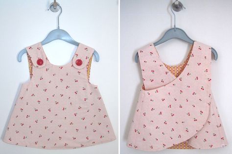 Little Girl’s Crossover Pinafore Pattern + Tutorial Free Dress Patterns For Kids, Free Pinafore Dress Pattern, Pinafore Pattern Free, Girls Pinafore Pattern, Baby Pinafore Dress, Pinafore Dress Pattern, Pinafore Pattern, Vest Pattern Free, Apron Pinafore