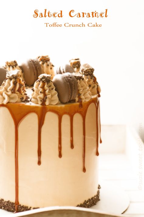 Salted Caramel Drip Cake, Toffee Caramel Cake, Toffee Birthday Cake, Salted Caramel Crunch Cake, Caramel Toffee Cake, Salted Caramel Cake Recipe, Caramel Crunch Cake, Toffee Crunch Cake, Toffee Cake Recipe