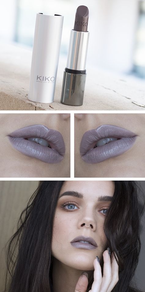 Found this gray / purple / taupe pin on KIKO yesterday and it was love at first sight. Soo nice on the lips The color units 524  I'm Starting to Think That I'm a lipstick freak! I just love lipsticks, and I LOVE the crazy & different colors.  I found this beauty (no. 524) at KIKO yesterday. Do you like it?  I could sleep with it on .. haha Grey Lipstick Looks, Taupe Lipstick, Grey Lips, Kiko Lipstick, Grey Lipstick, Grey Makeup, Linda Hallberg, Creamy Lipstick, Gothic Makeup