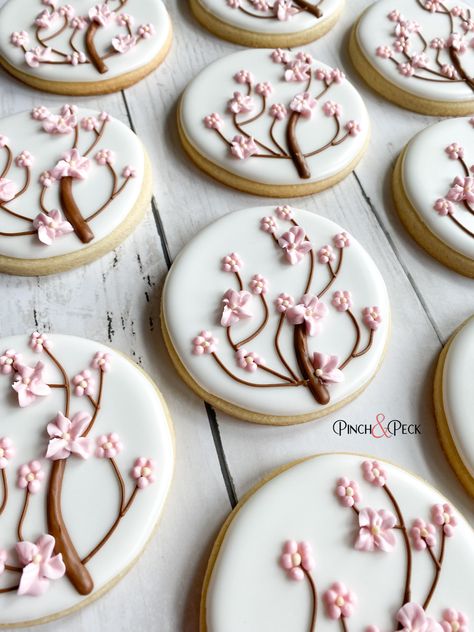 Cherry Blossom Cookies Cherry Blossom Dessert Table, Bridal Shower Cherry Blossom Theme, Cherry Blossom Cookies Decorated, Cherry Blossom Bridal Shower Theme, Cherry Blossom Party Theme, Cherry Blossom Quince, Cherry Blossom Baby Shower Ideas, Cherry Blossom Cupcakes, Japanese Tea Party