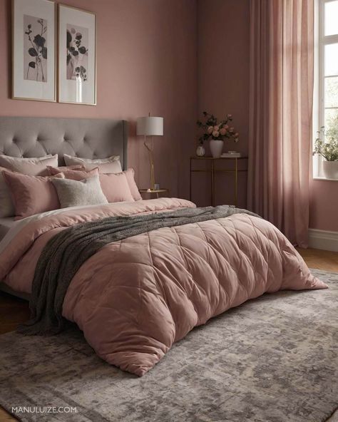 Here's a guide to incorporating dusty pink into your bedroom decor with 35 modern bedroom decor ideas to surprise you! #pinkbedroom #interior Ideas for: light pink bedrooms, grey and pink bedroom ideas, blue and pink bedroom, green and pink bedroom, pink bedroom aesthetic, white and pink bedroom, pink bedroom ideas, black and pink bedroom, girly pink bedroom, pink bedroom decor, sage green and pink bedroom, blush pink bedroom, dusty pink bedroom. Pink And Natural Bedroom, Dusky Pink Bedroom Ideas, Blush Bedding Bedroom Ideas, Dusty Pink And Grey Bedroom, Bedroom Ideas Black And Pink, Bedroom Green And Pink, Muted Pink Bedroom, Bedroom Dusty Pink, Bedroom Decor Sage Green