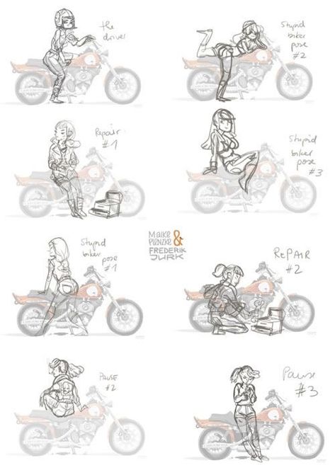 Motorcycle Poses Reference, Motorcycle Reference Pose, Motorcycle Poses Drawing, Biker Oc Art, Bike Pose Reference, Biker Pose Reference, Motorcyclist Drawing, Person On Motorcycle Reference, Riding Motorcycle Drawing Reference