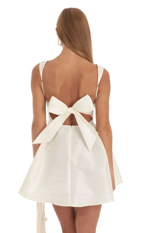 Foxie Fit and Flare Dress in Ivory | LUCY IN THE SKY Grad Dresses, Sling Dress, Flare Mini Dress, Satin Mini Dress, Hoco Dresses, Lace Mini Dress, Club Dresses, Glamorous Evening Gowns, Spaghetti Strap Dresses