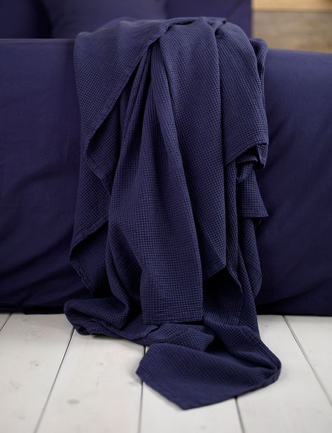 Waffle Navy Throw Navy Throw, Navy Bedding, Navy Decor, Natural Bedding, Navy Blue Linen, Luxury Throws, Blue Room, Bed Throw, Linen Store