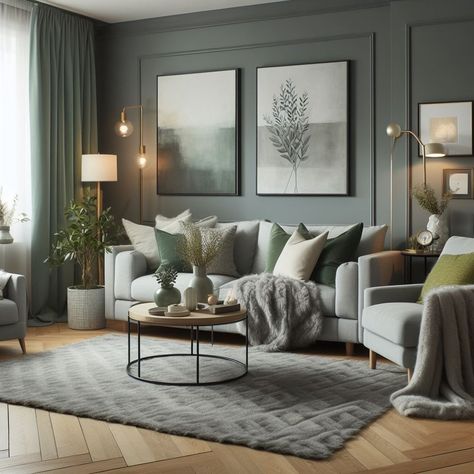 15 Stunning Grey and Sage Green Living Room Ideas — Lord Decor Grey Sage Living Room, Grey And Green Living Room Decor, Grey Living Room With Green Accents, Navy Sage Living Room, Sage Green And Gray Living Room, Grey And Sage Living Room, Sage And Grey Living Room, Sage Green And Black Living Room, Sage Green Accent Wall Living Room