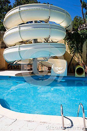 Swimming Pool With Water Slide. Something for the backyard?                                                                                                                                                     More Backyard Pool With Slide, Pool Clothes, Pool With Slide, Pool Organization, Swimming Pool Slides, Pool Makeover, Pool Water Slide, Pool Areas, Pool Stuff