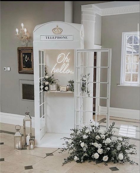 White Telephone, Audio Guest Book, Mall Decor, Booth Wedding, Dream Wedding Decorations, Telephone Booth, Wedding Expo, Phone Booth, Future Wedding Plans