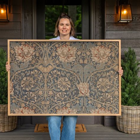 Large Textile Wall Art Framed Wall Art Mid Century Wall Decor With Wooden Frame Blue Canvas Wall Art Botanical Floral Art 173 - Etsy Mid Century Wall Decor, Over The Couch, Botanical Floral Art, Wall Art Botanical, Textile Wall Art, Art Mid Century, Frame Blue, Mid Century Wall, Oak Hardwood