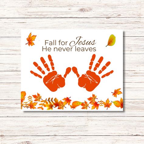 "This \"Fall for Jesus\" Handprint craft the perfect Christian-focused activity for your Sunday school class or at-home activities! This handprint art and craft project is a fun and creative way to teach kids about Jesus' love for us. The finished product features a beautiful handprint design.  You'll receive 3 PDFs: - 1 - 10x8\" Fall for Jesus Handprint art craft.  Due to different monitor displays variations in color can and will occur. Be sure to check out my shop : https://www.etsy.com/shop/FlamingoRidge Use code SAVE10 to save 10% or buy 3 or more items save 30% with code BUNDLE30. After your purchase is complete, you will receive an email with the download  instructions.   Please message me via Etsy messaging if you have any questions!  ♡ Jamie       Terms of Use & Refund Policy: For God Rescues Craft, Christian Prek Crafts, Fall Painting Crafts For Kids, Fall Sunday School Crafts For Kids, Fall In Love With Jesus Craft, Fall Church Crafts For Kids, L Crafts For Preschool, Fall For Jesus He Never Leaves Craft, Church Crafts For Kids