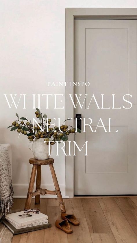 Instagram White Walls With Different Color Trim, Studio Mcgee Trim Color, Trim That Isnt White, Basement With Accent Wall, What Color Trim With White Walls, White Walls Neutral Trim, Painted Trim With White Walls, White Walls With Painted Trim, Contrasting Door And Trim