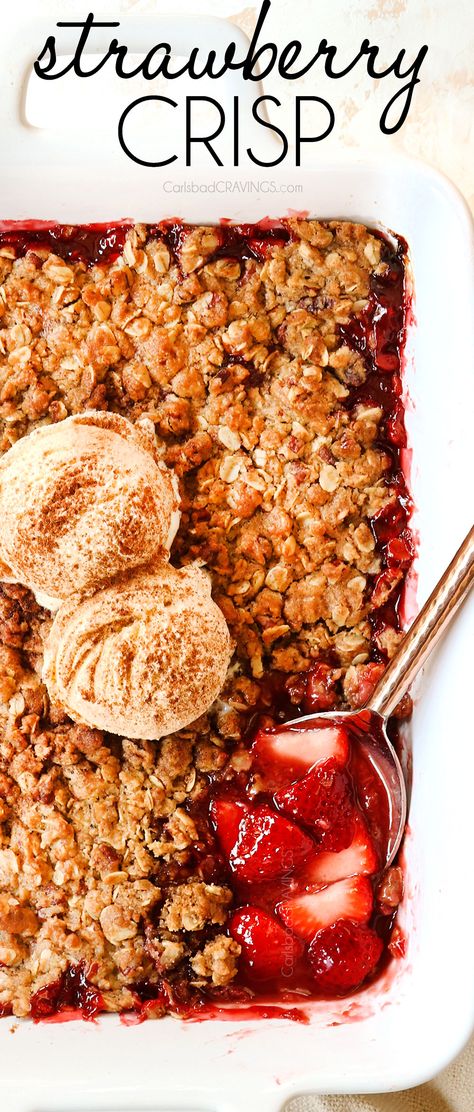 Strawberry Crisp Frozen Strawberries, Strawberry Crumble Recipe, Strawberry Crisp Recipe, Fruit Deserts, Fruit Crisp Recipe, Fruit Sweets, Easy Strawberry Desserts, Crisp Desserts, Strawberry Crumble